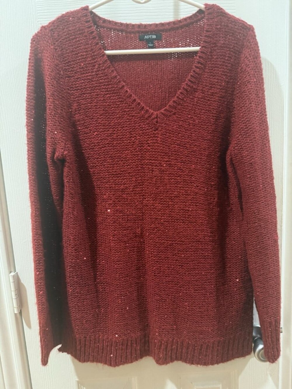 Apt. 9 Red Knit Crochet Shimmer Sweater Size Large